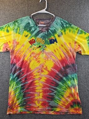 Vintage No Problem Jamaica Tie Dye Embroidered T-Shirt Hanes Heavyweight M
